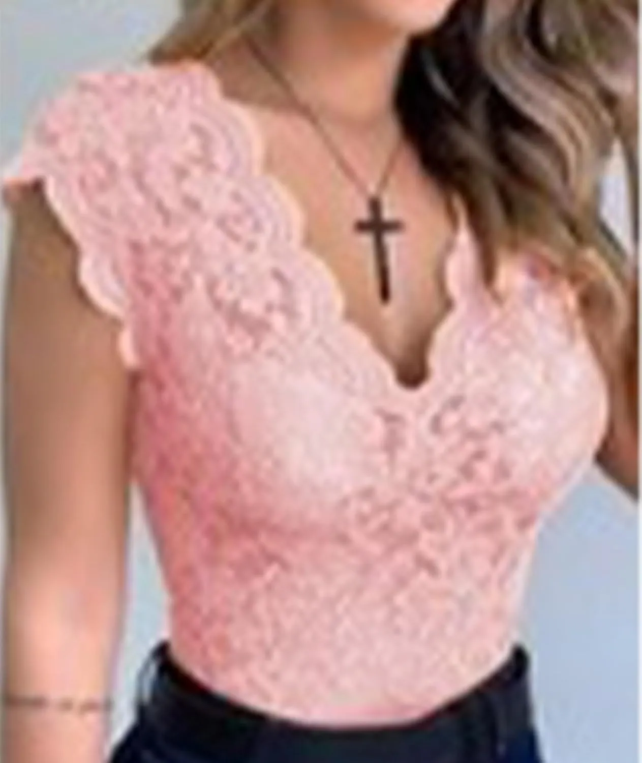 xxxiticat Women's Lace Tank Top Sleeveless V-Neck Floral Casual Scalloped Trim See Through Sheer Tunic Blouse Tee Shirt
