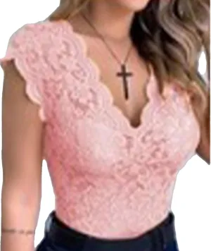 xxxiticat Women's Lace Tank Top Sleeveless V-Neck Floral Casual Scalloped Trim See Through Sheer Tunic Blouse Tee Shirt